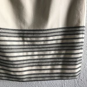J.CREW cream pencil skirt with embroidered black stripes